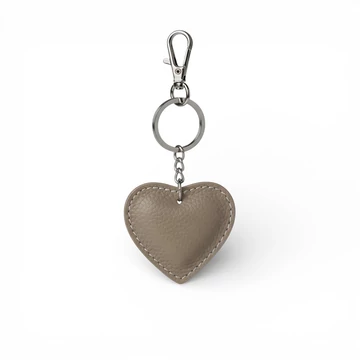 Bőr táskadísz, szív, Heart Bag Charm, szürkésbarna színben