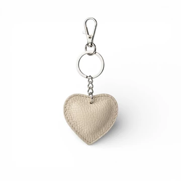 Bőr táskadísz, szív, Heart Bag Charm, bézs színben
