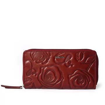 Női olasz rózsanyomott mintás bőr pénztárca, Rosa Leather Wallet Grande, piros színben
