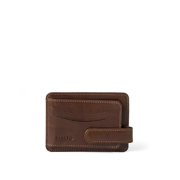 Férfi olasz bőr kártyatartó, Vachetta Leather Cardholder, sötétbarna színben