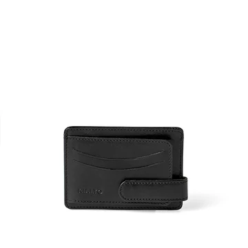 Férfi olasz bőr kártyatartó, Vachetta Leather Cardholder, fekete színben