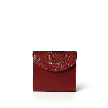 Női olasz rózsanyomott mintás bőr pénztárca, Rosa Leather Wallet Midi, piros színben