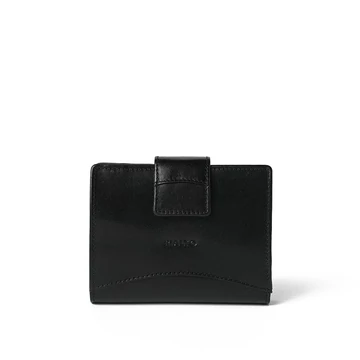 Női olasz  bőr pénztárca, Leather Wallet Midi, fekete színben