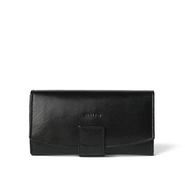Női olasz bőr pénztárca, Leather Wallet Grande, fekete színben