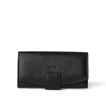 Női olasz bőr pénztárca, Nappa Leather Wallet Grande, fekete színben