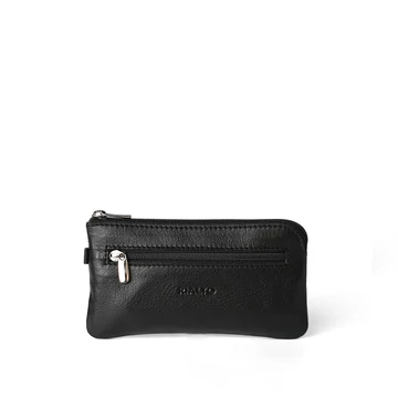 Unisex olasz bőr kulcstartó, Nappa Leather Keyholder, fekete színben