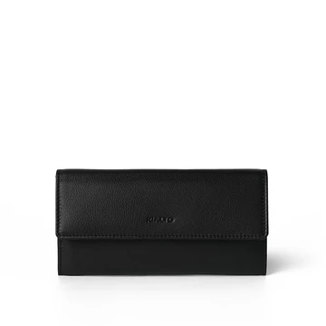 Női olasz bőr pénztárca, Leather Wallet Grande, fekete színben