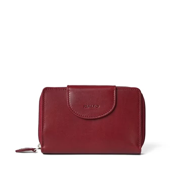 Női olasz bőr pénztárca, Leather Wallet Midi, piros színben