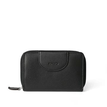 Női olasz bőr pénztárca, Leather Wallet Midi, fekete színben