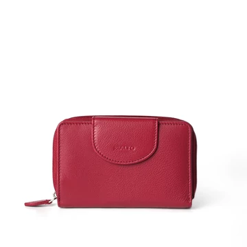 Női olasz bőr pénztárca, Leather Wallet Midi, piros színben