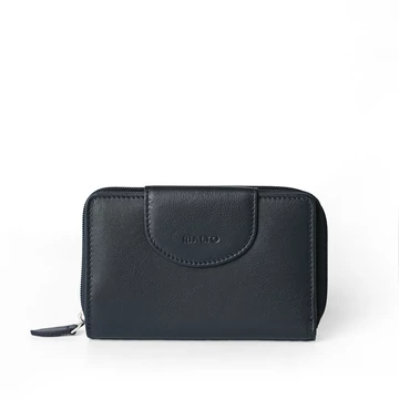 Női olasz bőr pénztárca, Leather Wallet Midi, sötétkék színben