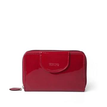 Női olasz lakkbőr pénztárca, Leather Wallet Midi, piros színben