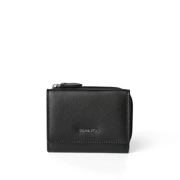 Női olasz bőr pénztárca, Nappa Leather Wallet Midi, fekete színben