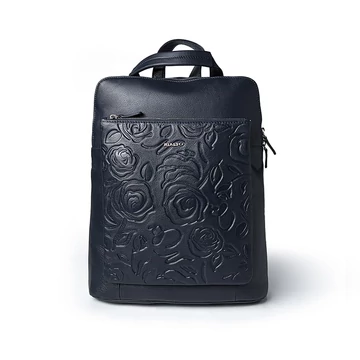 Női olasz rózsanyomott bőr hátitáska, Rosa Backpack Maxi, sötétkék színben