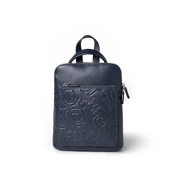 Női olasz rózsanyomott bőr hátitáska, Rosa Backpack Piccola, sötétkék színben