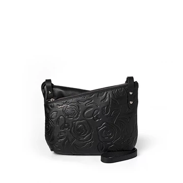 Női olasz bőr átvetős táska, Rosa Crossbody Bag, fekete színben