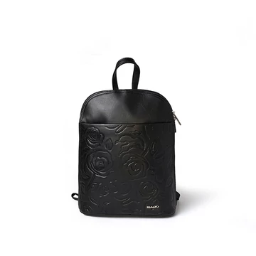 Női olasz rózsanyomott bőr hátitáska, Rosa Backpack Midi, fekete színben