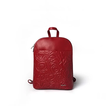 Női olasz rózsanyomott bőr hátitáska, Rosa Backpack Midi, piros színben