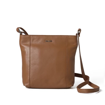 Női olasz bőr válltáska, Bucket Bag Midi, világosbarna színben