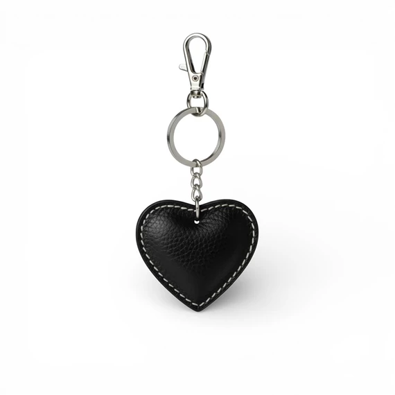 Bőr táskadísz, szív, Heart Bag Charm, sötétkék színben