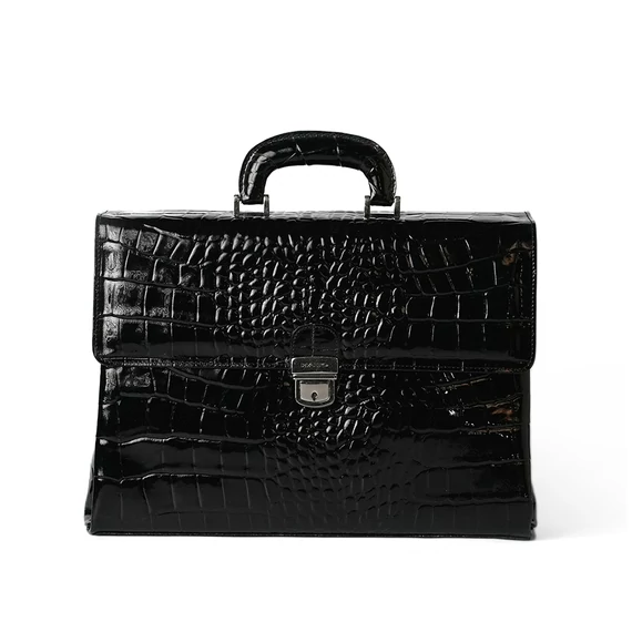 Női olasz lakkbőr aktatáska, Business Briefcase, fekete színben