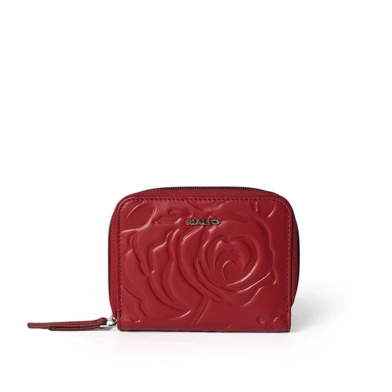 Női olasz rózsanyomott mintás bőr pénztárca, Rosa Nappa Leather Wallet Midi, piros színben