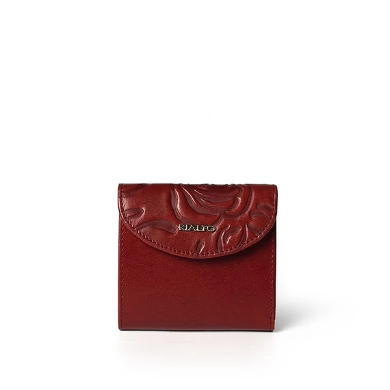 Női olasz rózsanyomott mintás bőr pénztárca, Rosa Leather Wallet Midi, piros színben