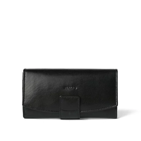 Női olasz bőr pénztárca, Leather Wallet Grande, fekete színben