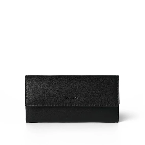 Női olasz bőr pénztárca, Leather Wallet Grande, fekete színben
