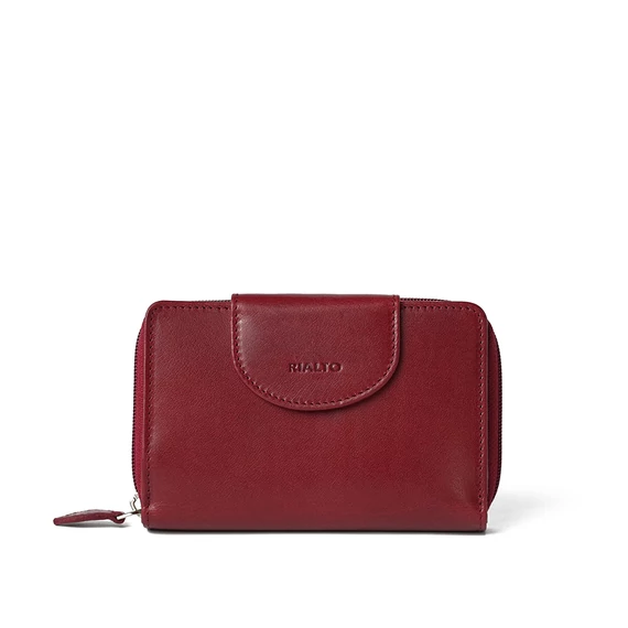 Női olasz bőr pénztárca, Leather Wallet Midi, piros színben