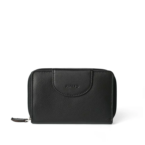 Női olasz bőr pénztárca, Leather Wallet Midi, fekete színben