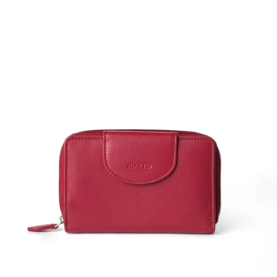Női olasz bőr pénztárca, Leather Wallet Midi, piros színben