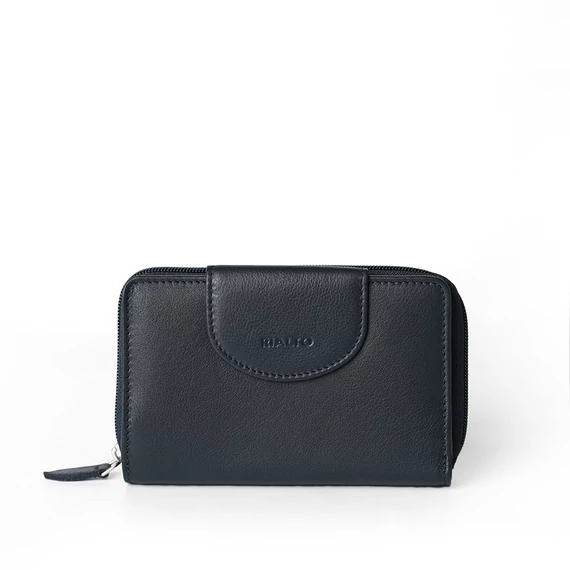Női olasz bőr pénztárca, Leather Wallet Midi, sötétkék színben