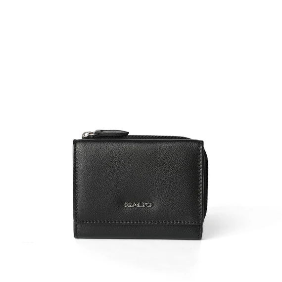 Női olasz bőr pénztárca, Nappa Leather Wallet Midi, fekete színben
