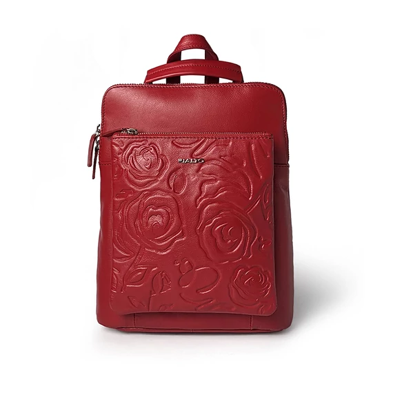 Női olasz rózsanyomott bőr hátitáska, Rosa Backpack Maxi, piros színben
