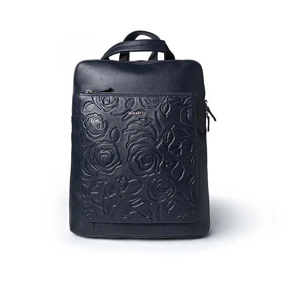 Női olasz rózsanyomott bőr hátitáska, Rosa Backpack Maxi, sötétkék színben