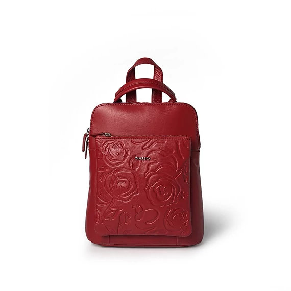 Női olasz rózsanyomott bőr hátitáska, Rosa Backpack Piccola, piros színben