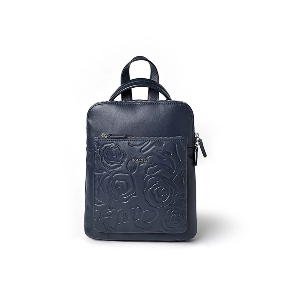 Női olasz rózsanyomott bőr hátitáska, Rosa Backpack Piccola, sötétkék színben
