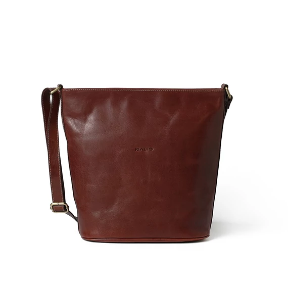 Női olasz bőr válltáska, Bucket Bag Maxi, sötétbarna színben