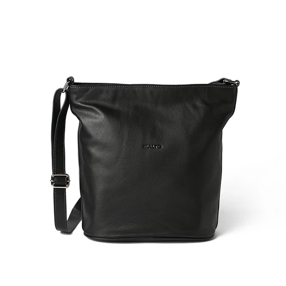 Női olasz bőr válltáska, Bucket Bag Maxi, fekete színben