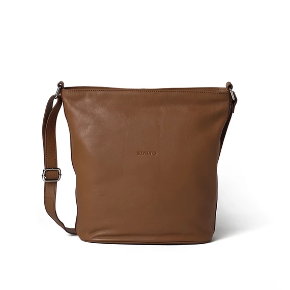 Női olasz bőr válltáska, Bucket Bag Maxi, világosbarna színben