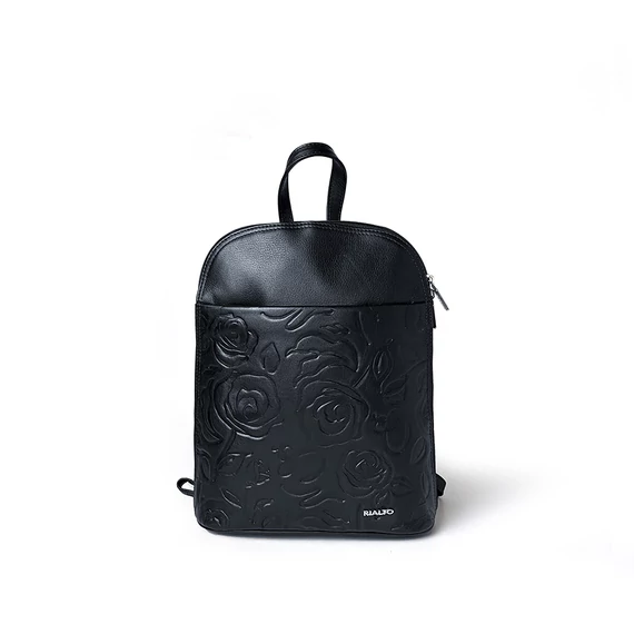 Női olasz rózsanyomott bőr hátitáska, Rosa Backpack Midi, sötétkék színben
